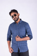 Load image into Gallery viewer, MENS COTTON BLUE PRINTED SLIM FIT FULL SLEEVE CASUAL SHIRT