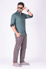 Load image into Gallery viewer, MENS COTTON GREEN PRINTED SLIM FIT FULL SLEEVE CASUAL SHIRT