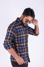 Load image into Gallery viewer, MENS COTTON BLUE CHECKERED SLIM FIT FULL SLEEVE CASUAL SHIRT