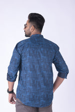 Load image into Gallery viewer, MENS COTTON BLUE PRINTED SLIM FIT FULL SLEEVE CASUAL SHIRT