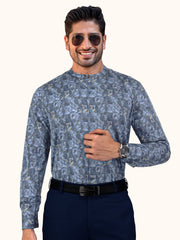 Men Smart Fit Digital Print Grey Full Sleeves Shirt