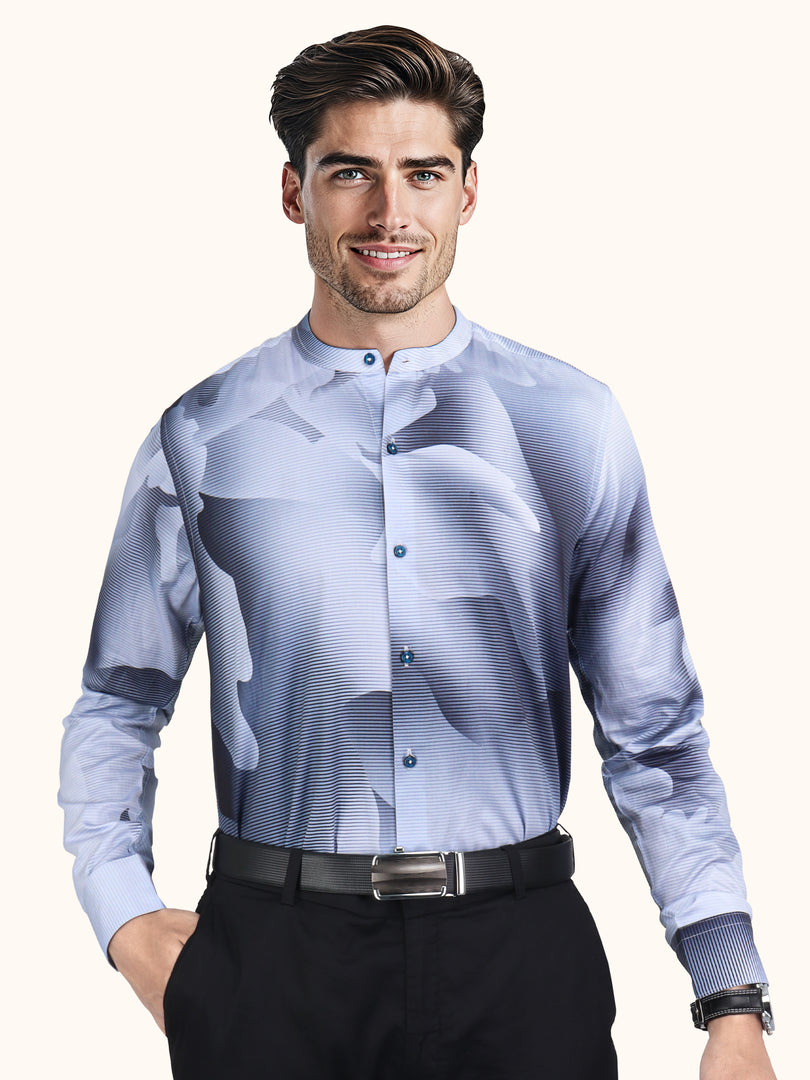 Men Smart Fit Shadow Print Grey Full Sleeves Shirt
