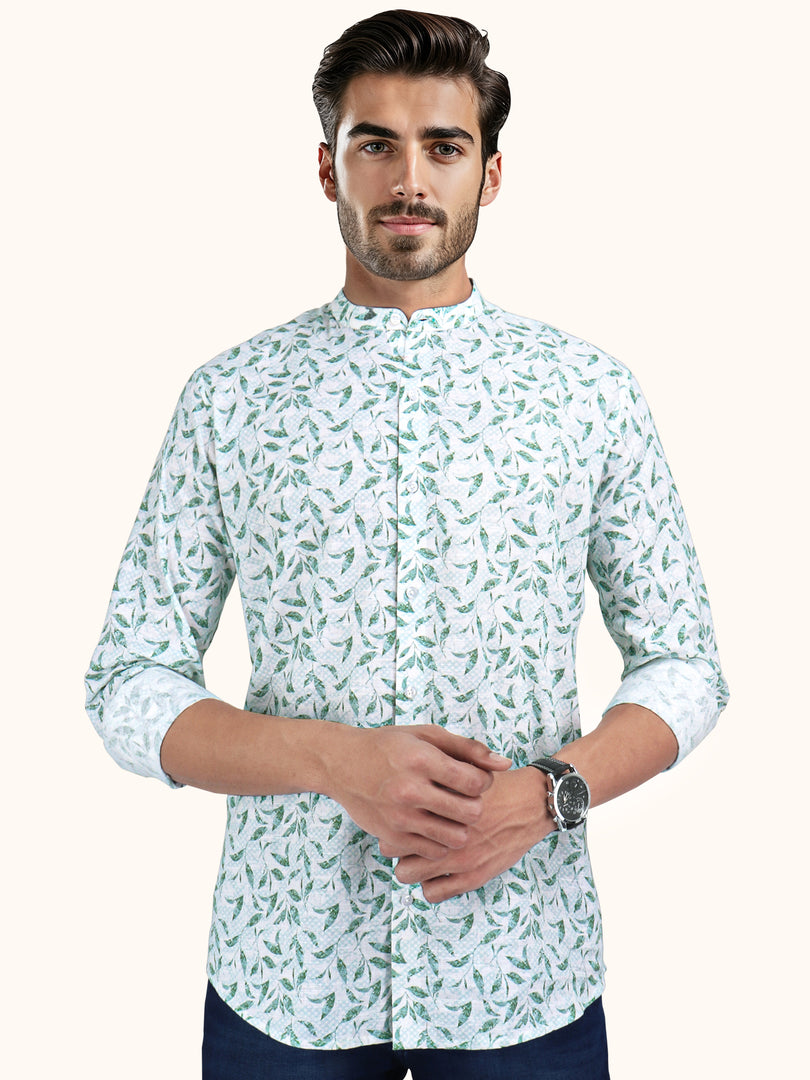 Men Smart Fit Floral Print Green Full Sleeve Shirt