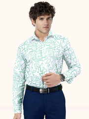 Men Abstract Print Green Full Sleeves Shirt