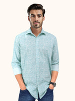 Load image into Gallery viewer, Men Smart Fit Floral Print Green Full Sleeve Shirt
