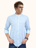 Load image into Gallery viewer, Men Smart Fit Floral Print Sky Full Sleeve Shirt

