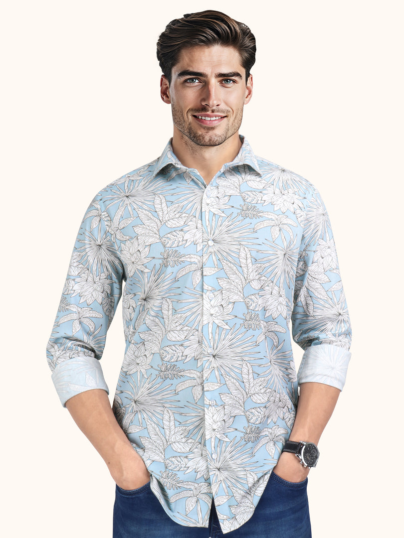 Men Smart Fit Floral Print Blue Full Sleeve Shirt
