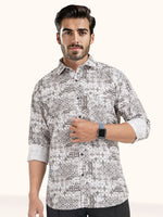 Load image into Gallery viewer, MENS COTTON WHITE PRINTED SLIM FIT FULL SLEEVE CASUAL SHIRT
