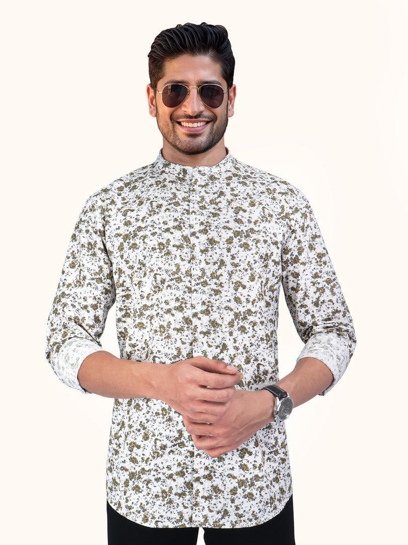 Men Smart Fit Floral Print Mustard Full Sleeve Shirt