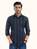 Load image into Gallery viewer, Men Smart Fit Stripped Blue Full Sleeve Shirt

