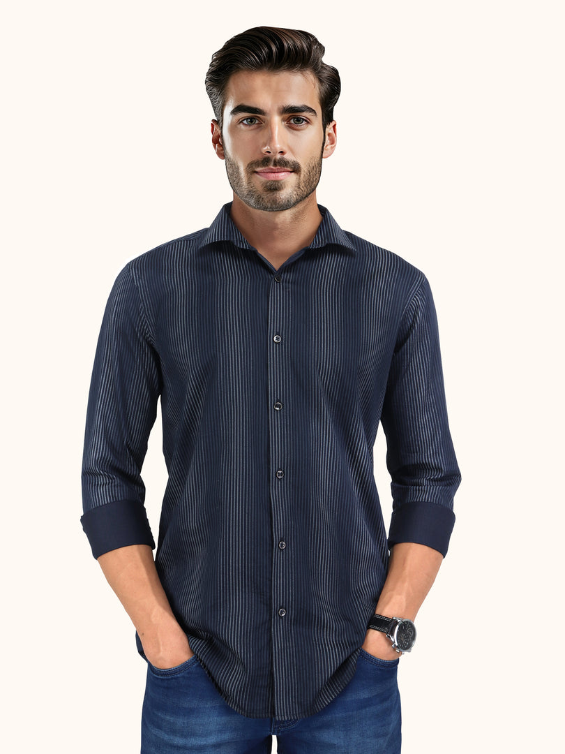 Men Smart Fit Stripped Blue Full Sleeve Shirt
