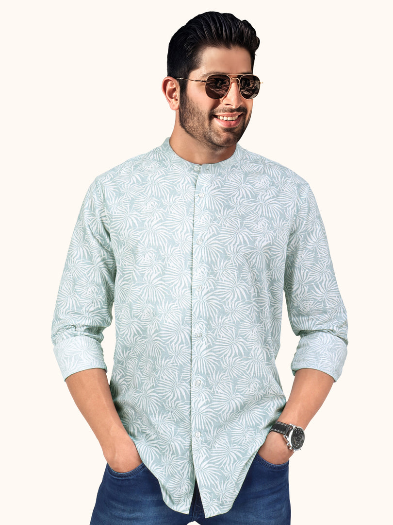 Men Smart Fit Floral Print Green Full Sleeve Shirt