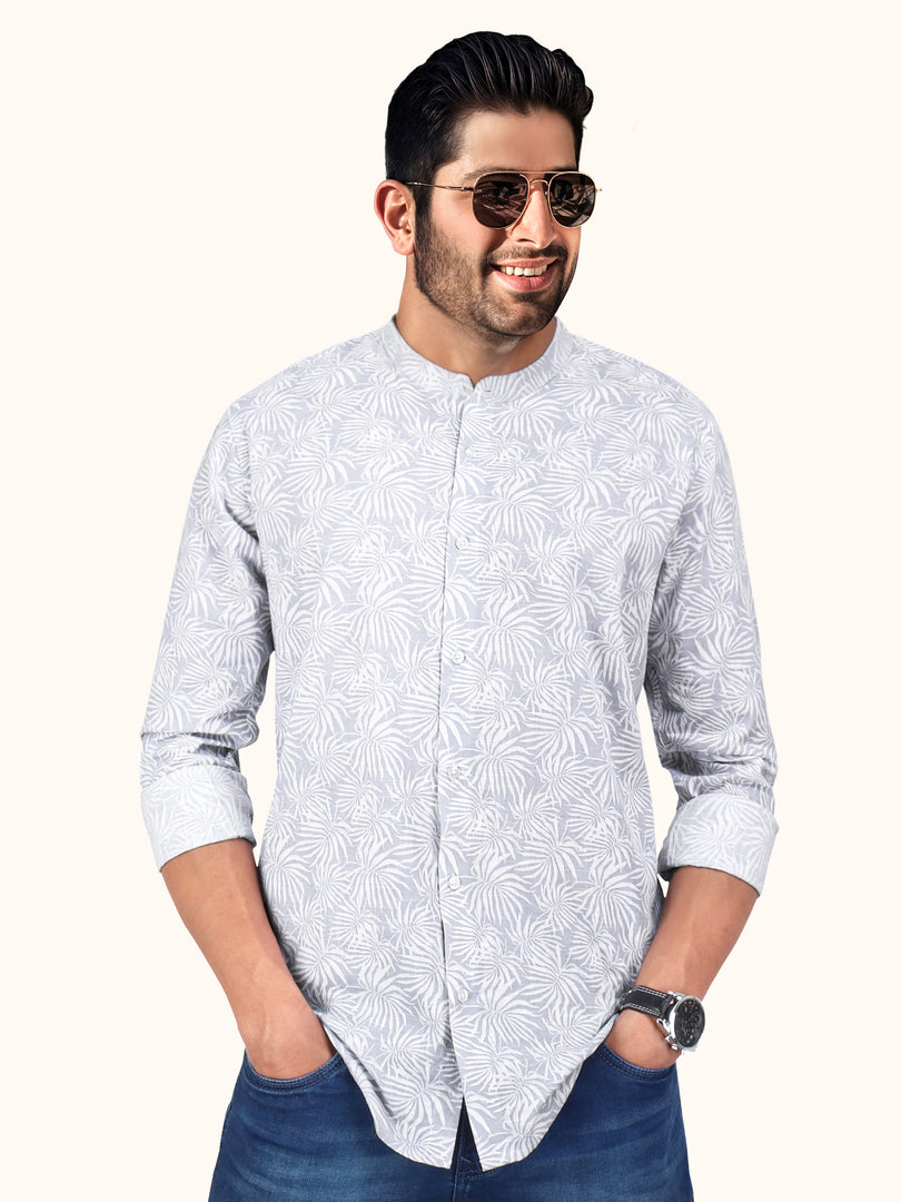 Men Smart Fit Floral Print Grey Full Sleeve Shirt