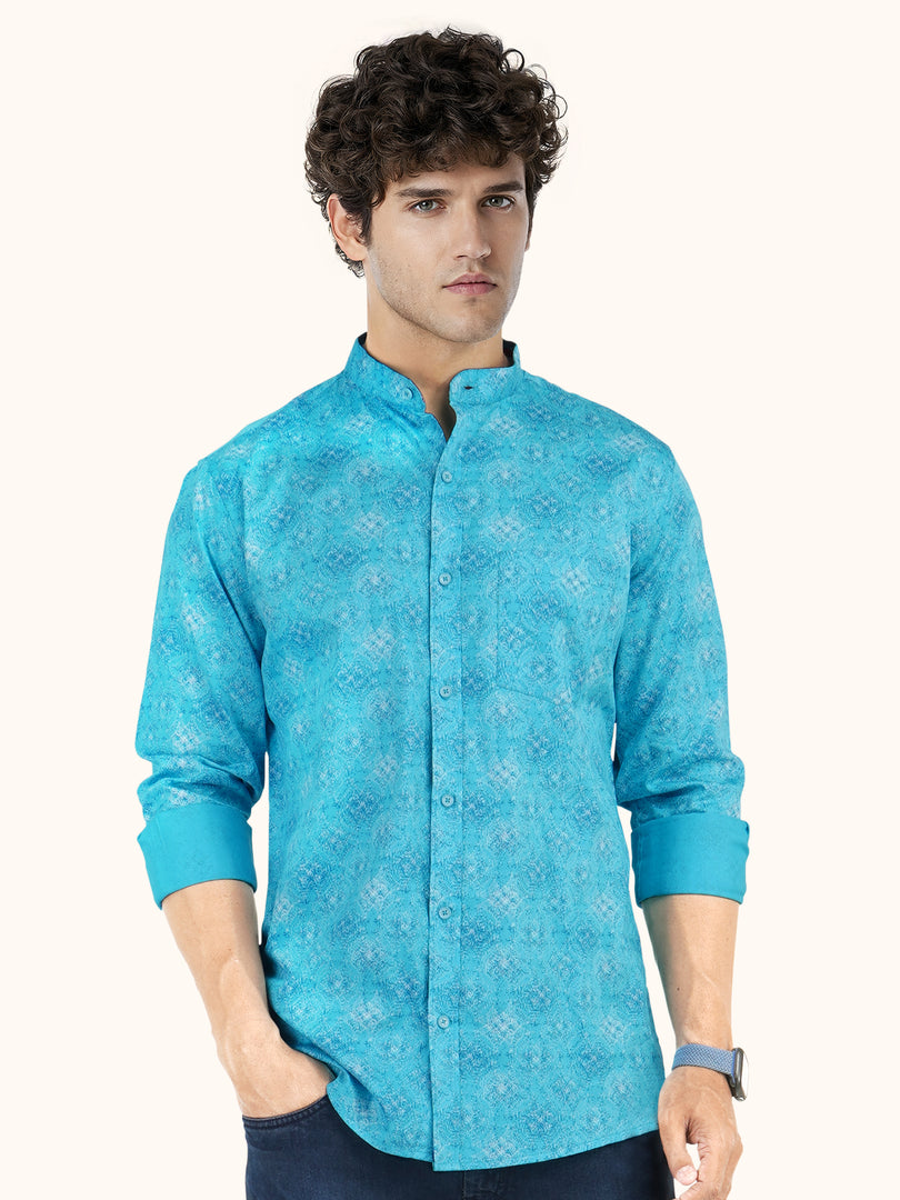 MENS COTTON SKY PRINTED SLIM FIT FULL SLEEVE CASUAL SHIRT