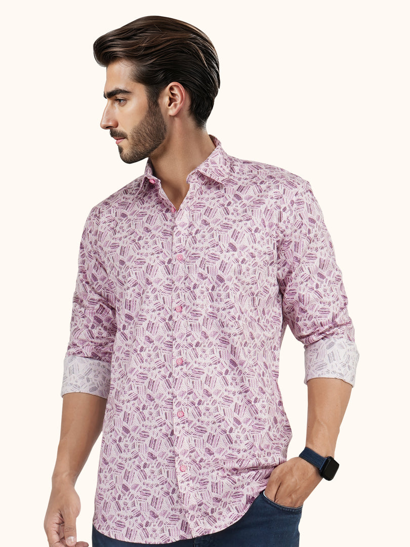 MENS COTTON PINK PRINTED SLIM FIT FULL SLEEVE CASUAL SHIRT