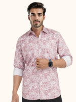 Load image into Gallery viewer, MENS COTTON PINK PRINTED SLIM FIT FULL SLEEVE CASUAL SHIRT

