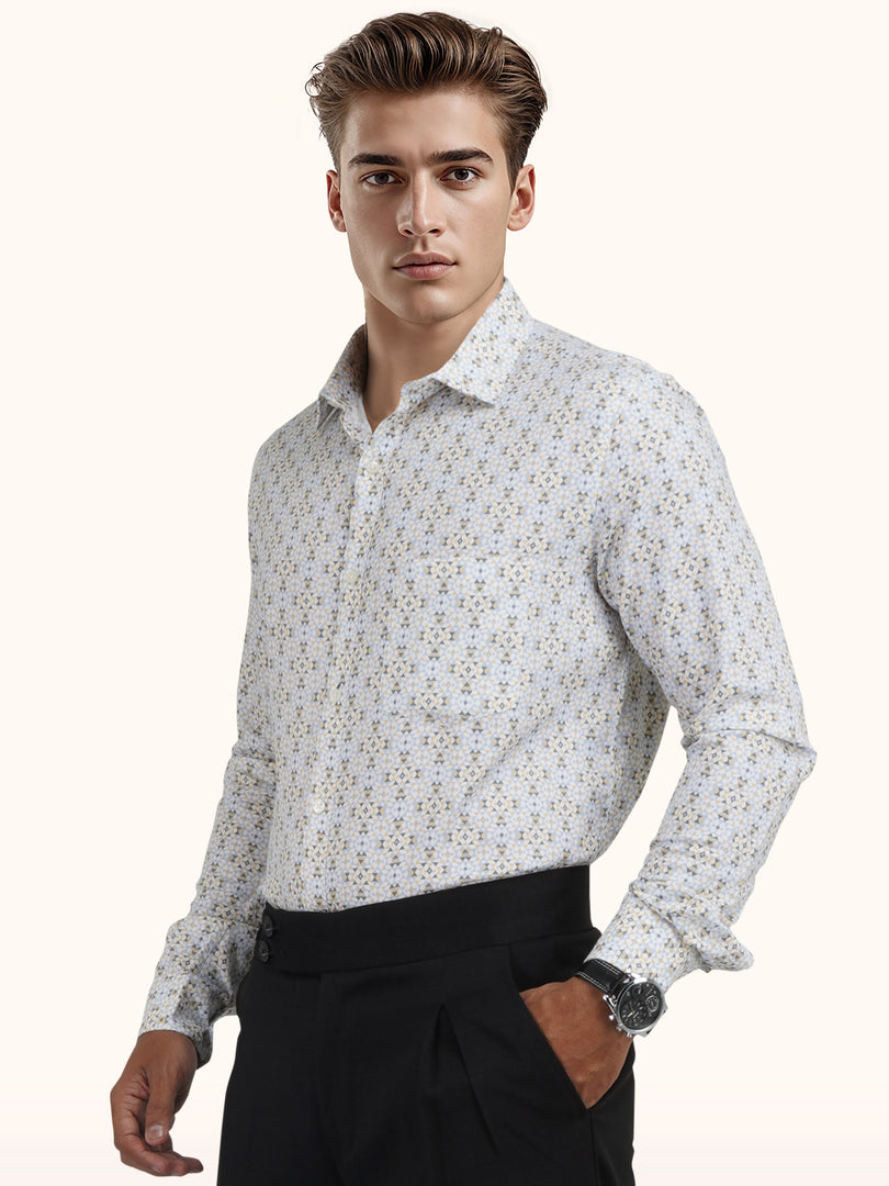 MENS COTTON MULTI COLOR PRINTED SMART FIT FULL SLEEVE FORMAL SHIRT