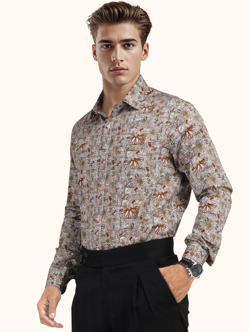 MENS COTTON MULTI COLOR PRINTED SMART FIT FULL SLEEVE FORMAL SHIRT