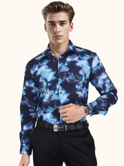 Men Smart Fit Abstract Print Blue Full Sleeves Shirt