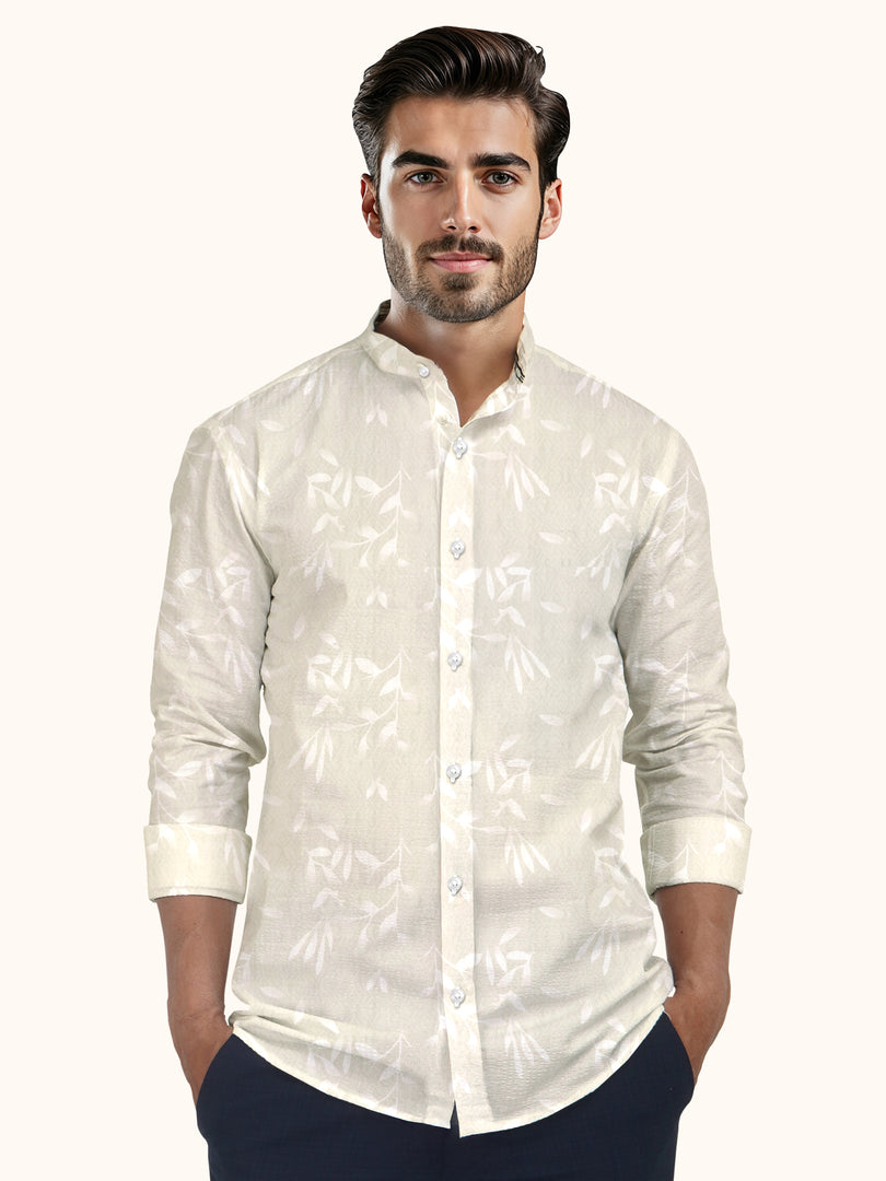 Men Smart Fit Floral Print Cream Full Sleeve Shirt