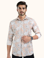 Load image into Gallery viewer, Men Smart Fit Floral Print Peach Full Sleeve Shirt
