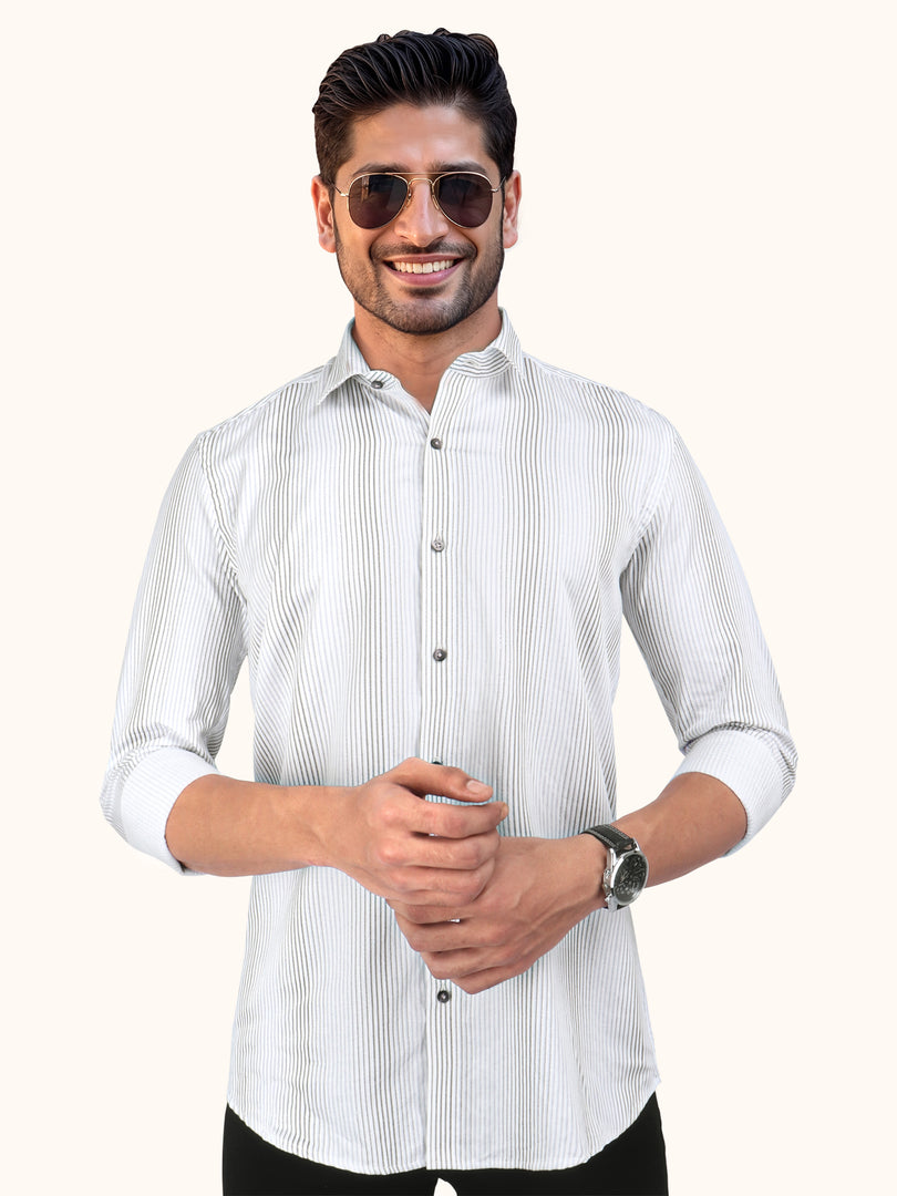 Men Smart Fit Stripped White Full Sleeve Shirt
