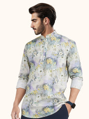 MENS COTTON MULTI COLOR PRINTED SLIM FIT SHORT KURTA