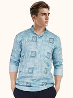 Load image into Gallery viewer, MENS COTTON SKY PRINTED SLIM FIT SHORT KURTA
