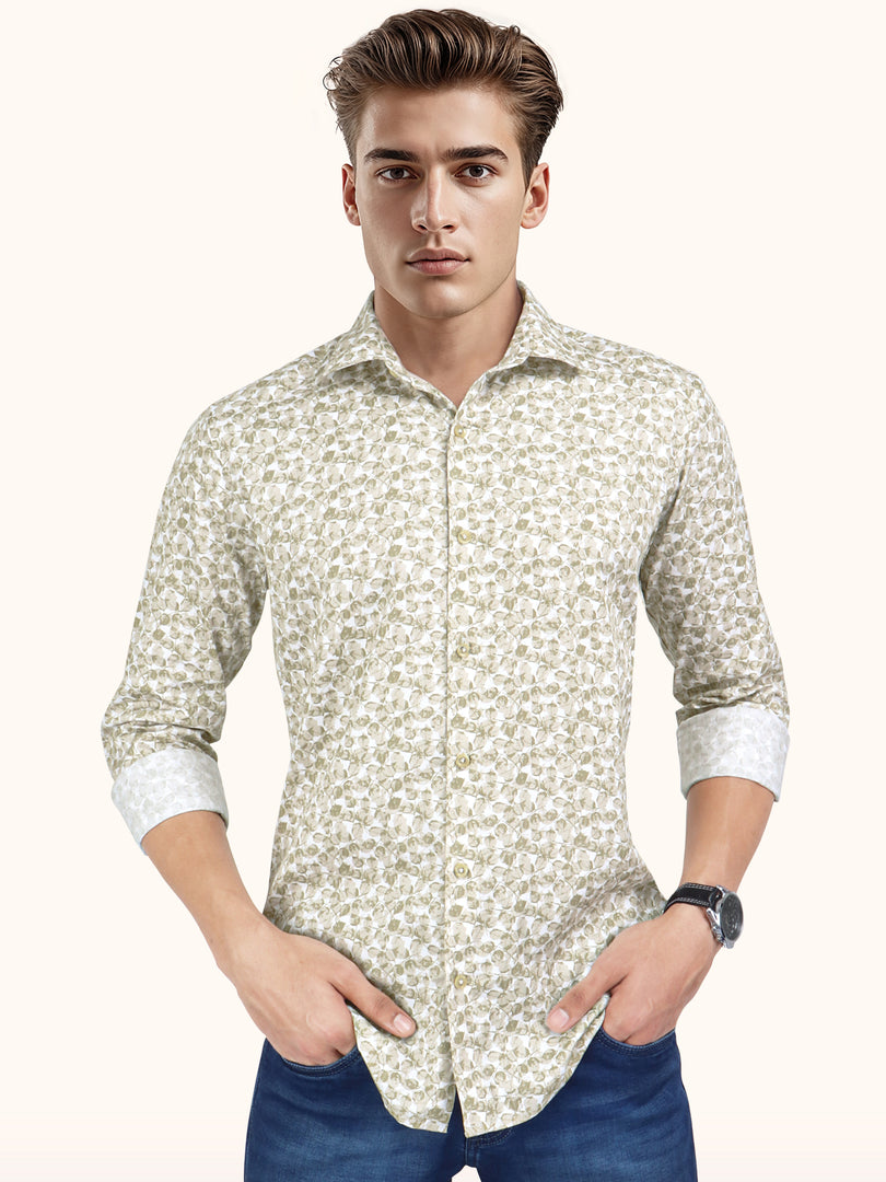 Men Smart Fit Floral Print Beige Full Sleeve Shirt