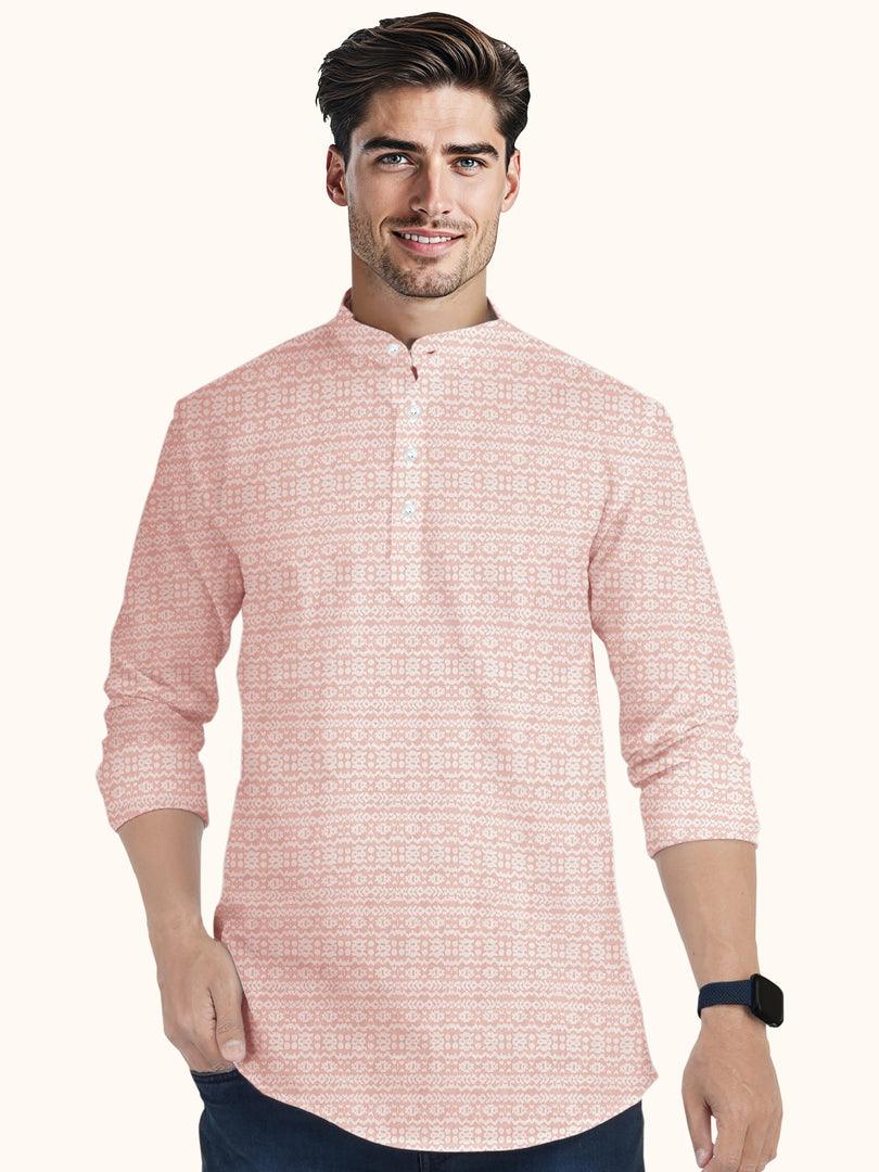 Men Smart Fit Abstract Print Peach Full Sleeve Kurta