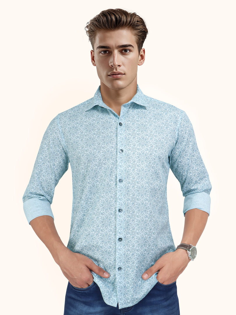 Men Smart Fit Floral Print Green Full Sleeve Shirt