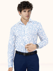 Men Abstract Print Blue Full Sleeves Shirt
