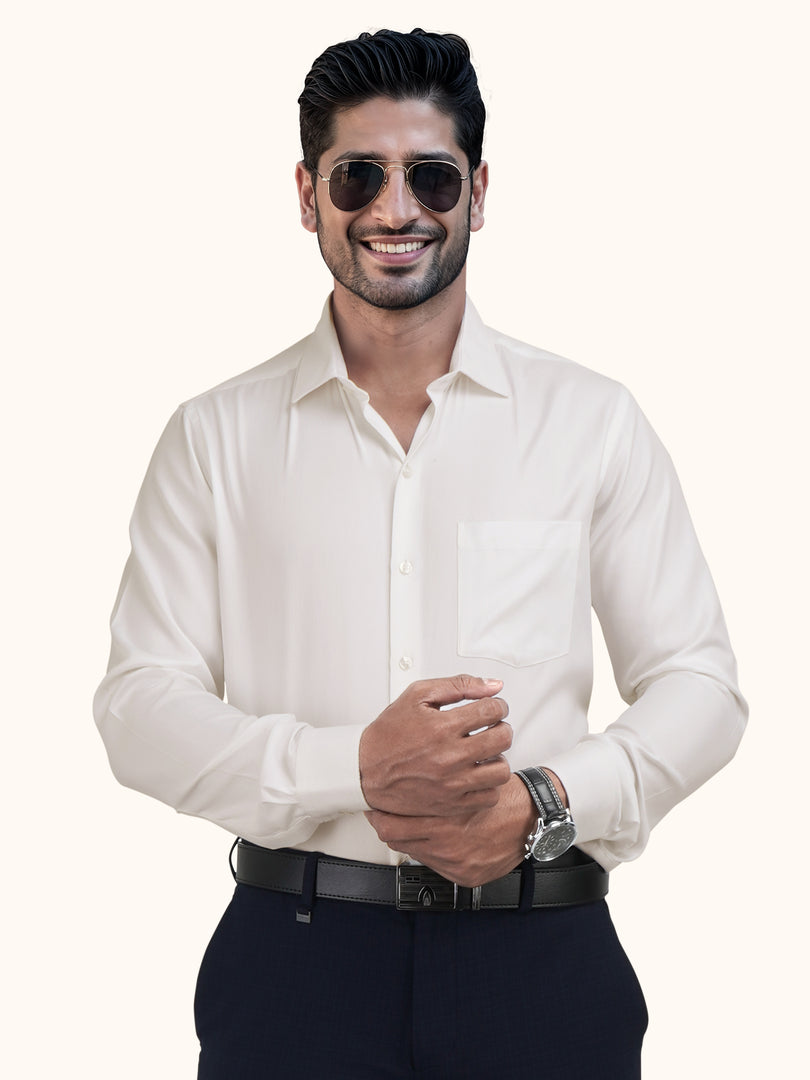 MENS WHITE PLAIN SMART FIT FULL SLEEVE FORMAL SHIRT