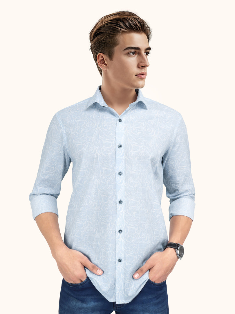 Men Smart Fit Floral Print Blue Full Sleeve Shirt