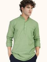 Load image into Gallery viewer, MENS POPCORN GREEN PLAIN SLIM FIT SHORT KURTA
