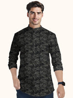Load image into Gallery viewer, Men Smart Fit Floral Print Black Full Sleeve Kurta
