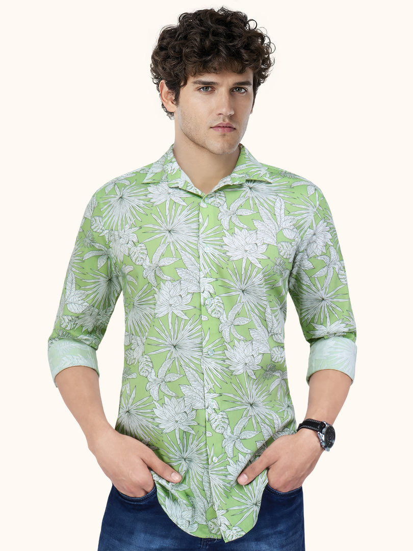Men Smart Fit Floral Print Green Full Sleeve Shirt