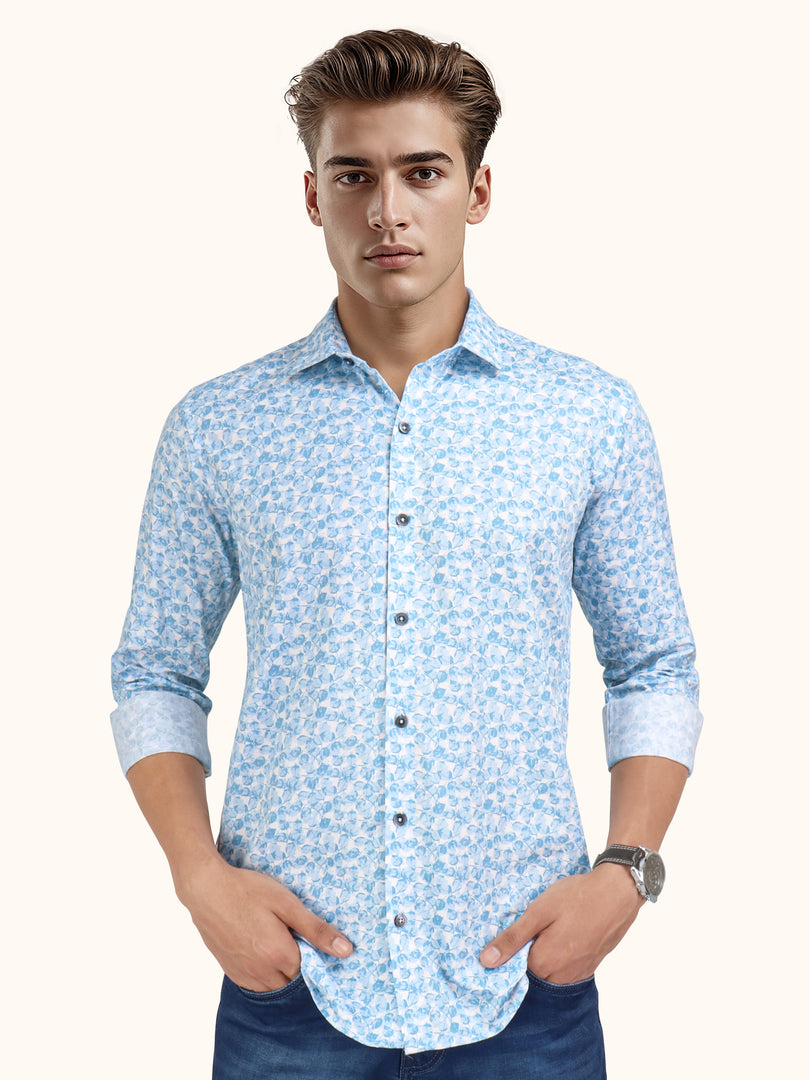 Men Smart Fit Floral Print Blue Full Sleeve Shirt