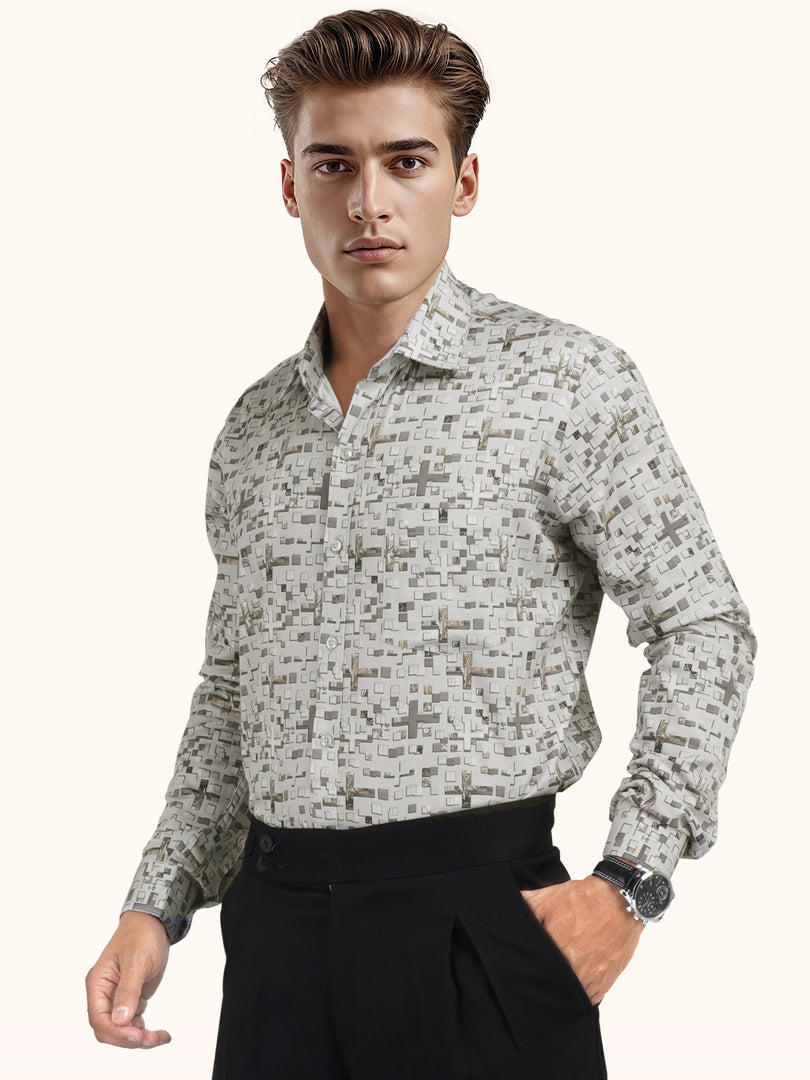 MENS COTTON MULTI COLOR PRINTED SMART FIT FULL SLEEVE FORMAL SHIRT