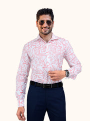 Men Abstract Print Red Full Sleeves Shirt