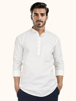 Load image into Gallery viewer, MENS POPCORN WHITE PLAIN SLIM FIT SHORT KURTA
