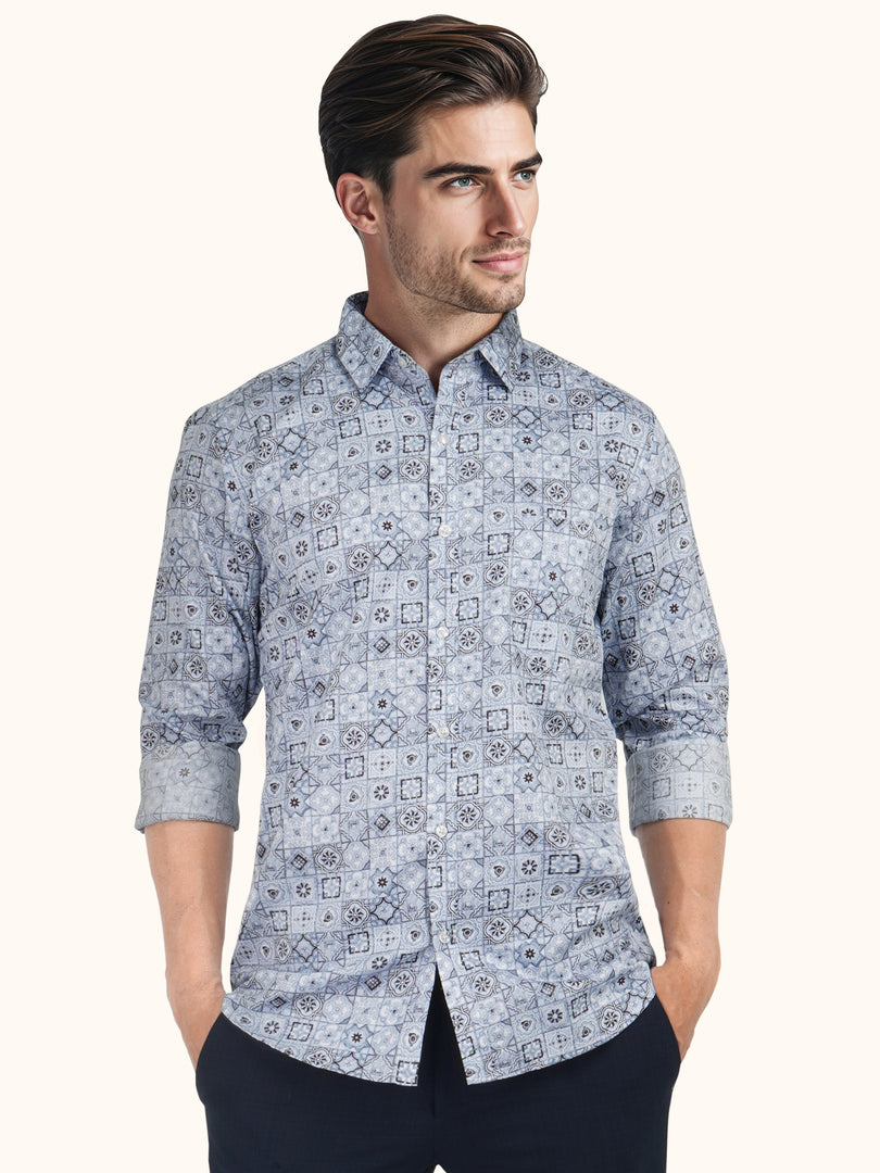 MENS COTTON SKY PRINTED SLIM FIT FULL SLEEVE CASUAL SHIRT
