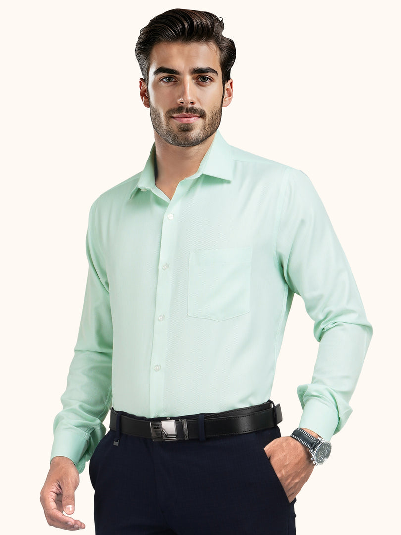 MENS GREEN PLAIN SMART FIT FULL SLEEVE FORMAL SHIRT