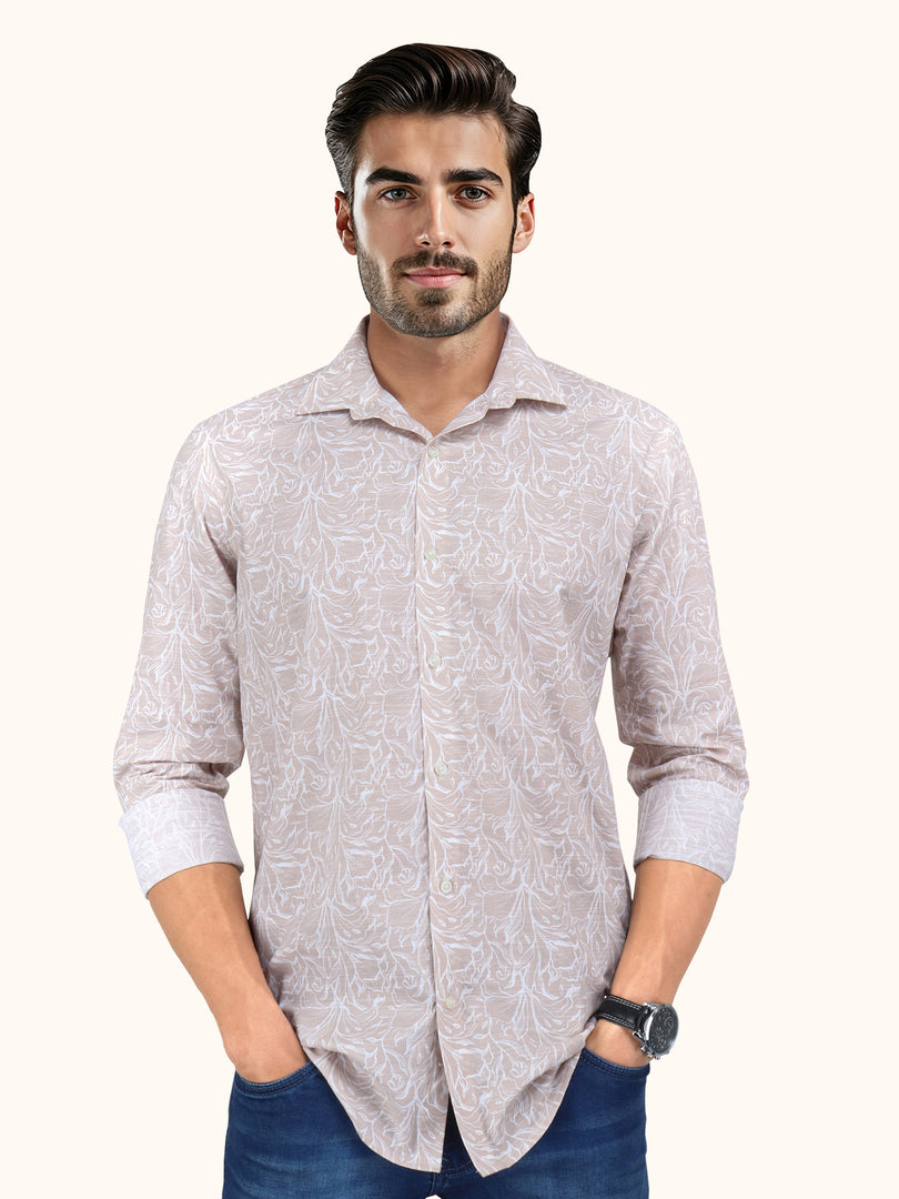 Men Smart Fit Floral Print Peach Full Sleeve Shirt