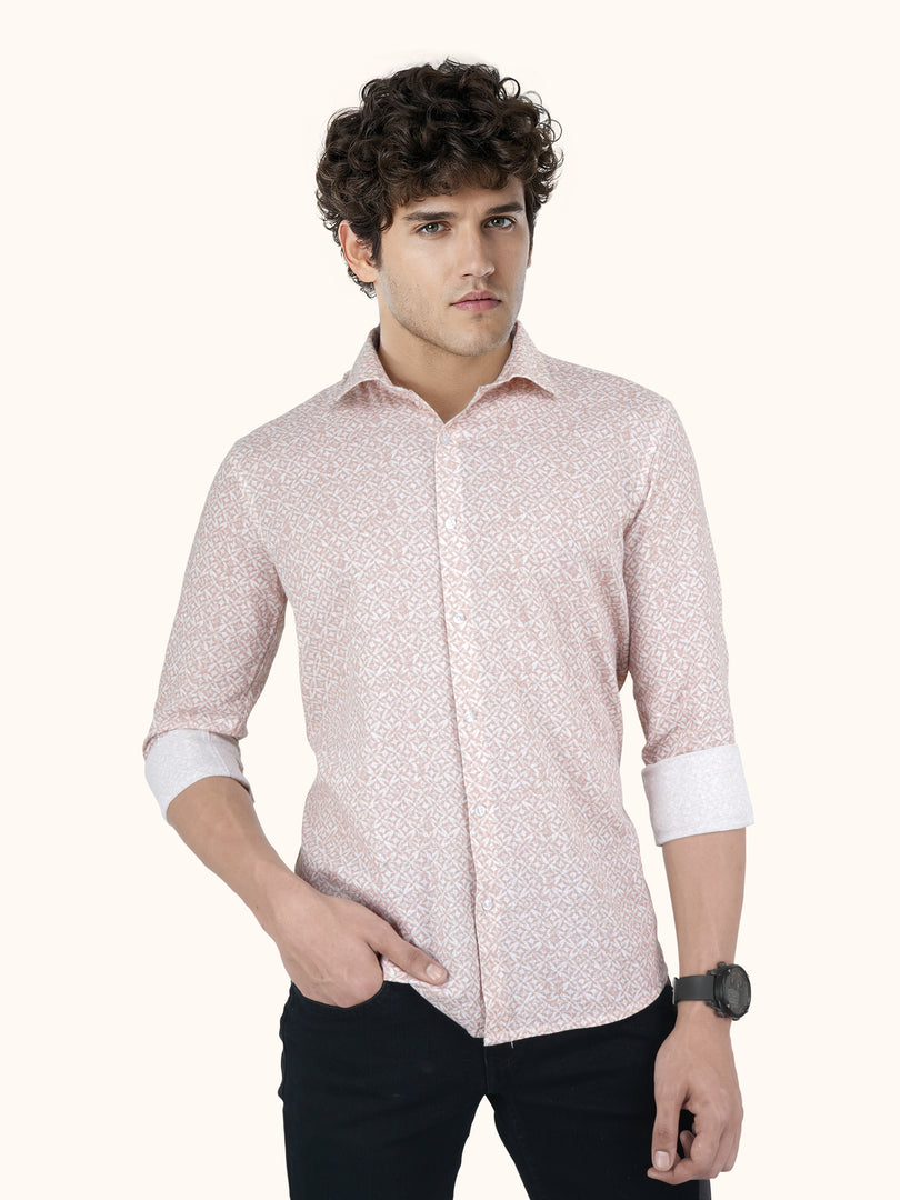 Men Smart Fit Abstract Print Rust Full Sleeve Shirt