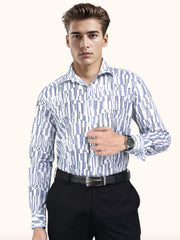 Men Smart Fit Digital Print White Full Sleeves Shirt