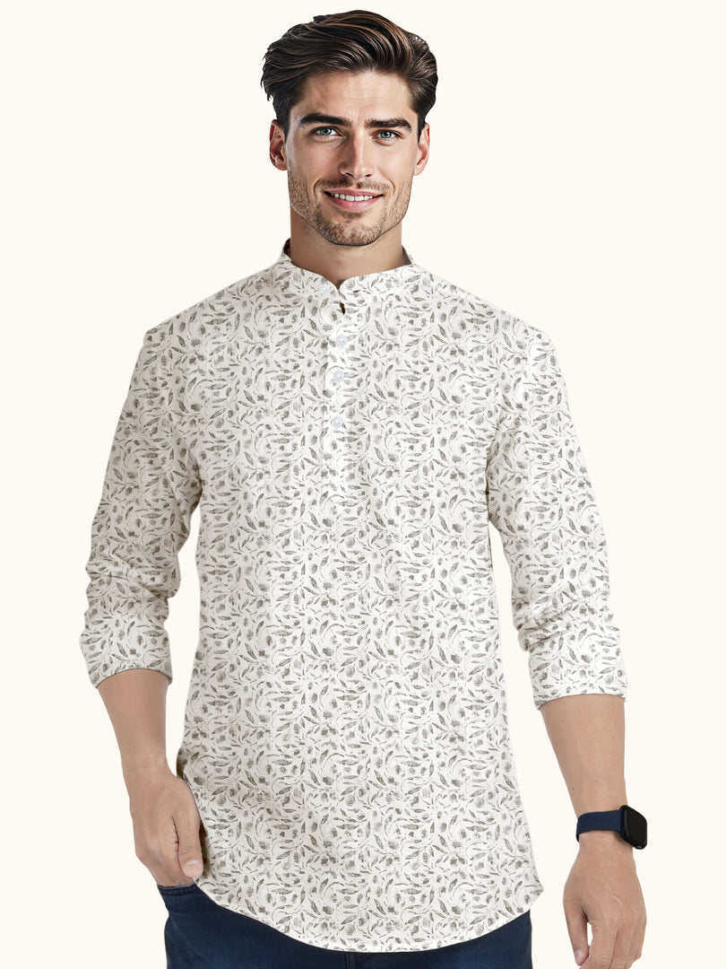Men Smart Fit Floral Print Brown Full Sleeve Kurta
