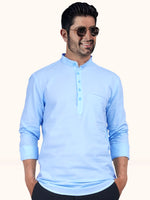 Load image into Gallery viewer, MENS POPCORN SKY PLAIN SLIM FIT SHORT KURTA
