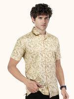 Load image into Gallery viewer, Men Smart Fit Floral Print Beige Half Sleeve Shirt
