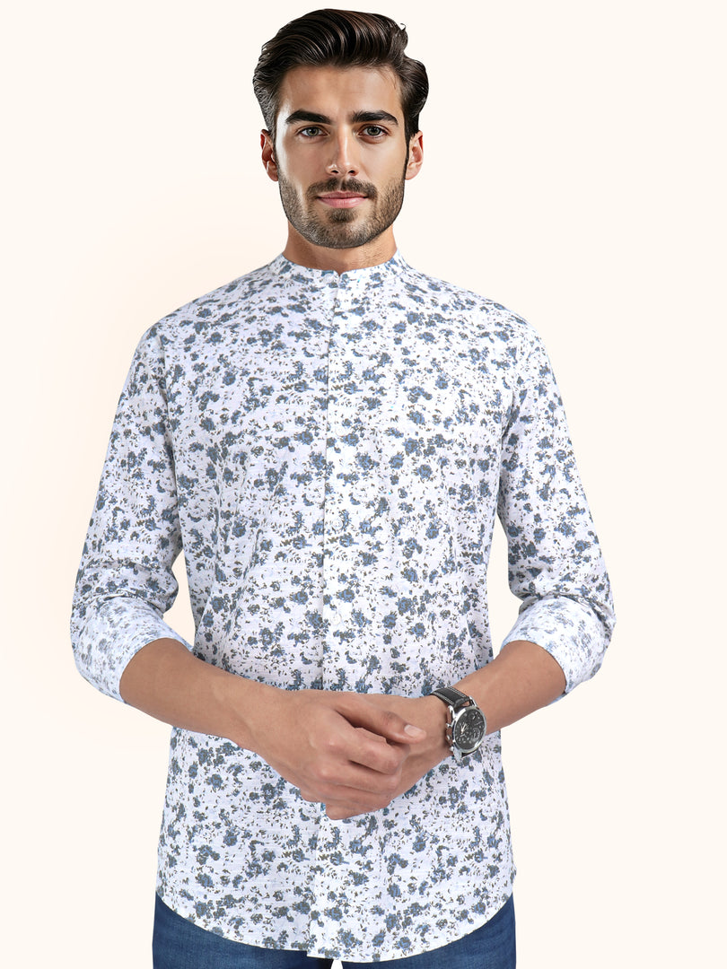Men Smart Fit Floral Print Blue Full Sleeve Shirt